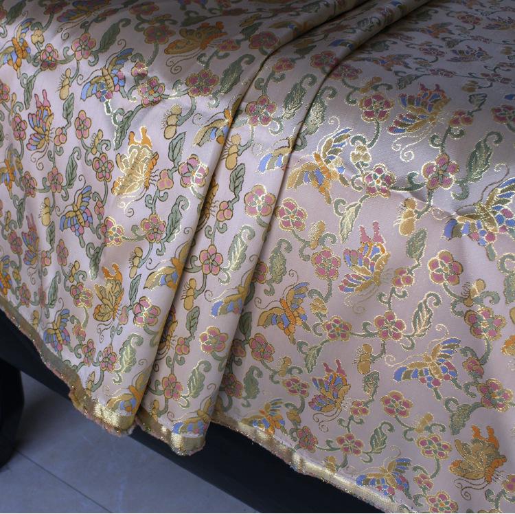 Tibetan Brocade Fabric: Butterfly & Lotus Embroidery, 28" Wide