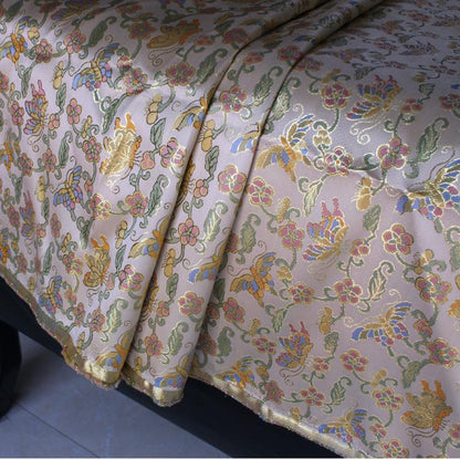 Tibetan Brocade Fabric: Butterfly & Lotus Embroidery, 28" Wide