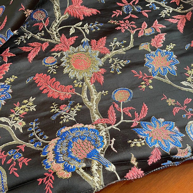 Floral Jacquard Fabric: Gold & Silver Thread, 57" Wide