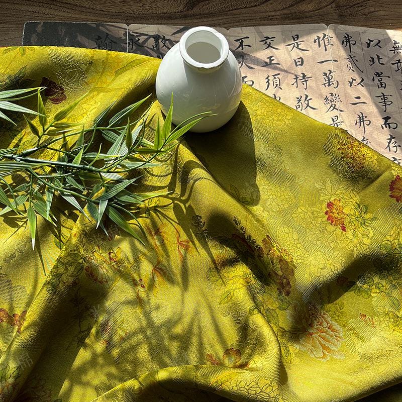 100% Rayon green Jacquard Xiangyun Brocade Fabric: 59"W Upholstery & Costume