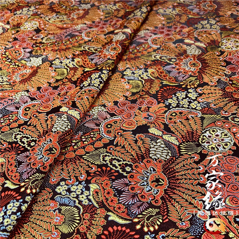 Plumeria Silk Brocade Fabric: Hand Woven Damask (29.5"W)