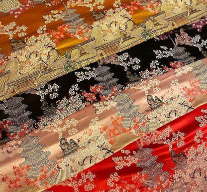 Tissu brocart Kinran japonais : Architecture ancienne, tissu à coudre à motifs floraux