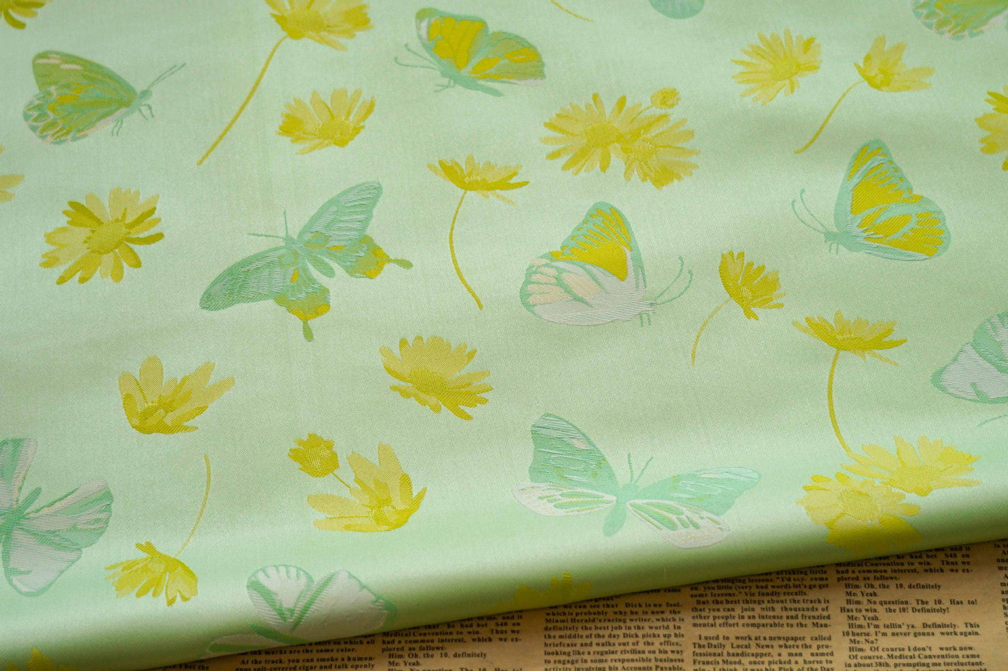 Butterfly Nishijin Fabric: Grass Green Upholstery, Costume, & DIY - 59"W