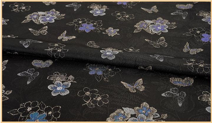 Embossed Butterfly Brocade Fabric - Jacquard Silk Rayon, 59" Wide