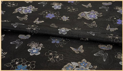 Embossed Butterfly Brocade Fabric - Jacquard Silk Rayon, 59" Wide