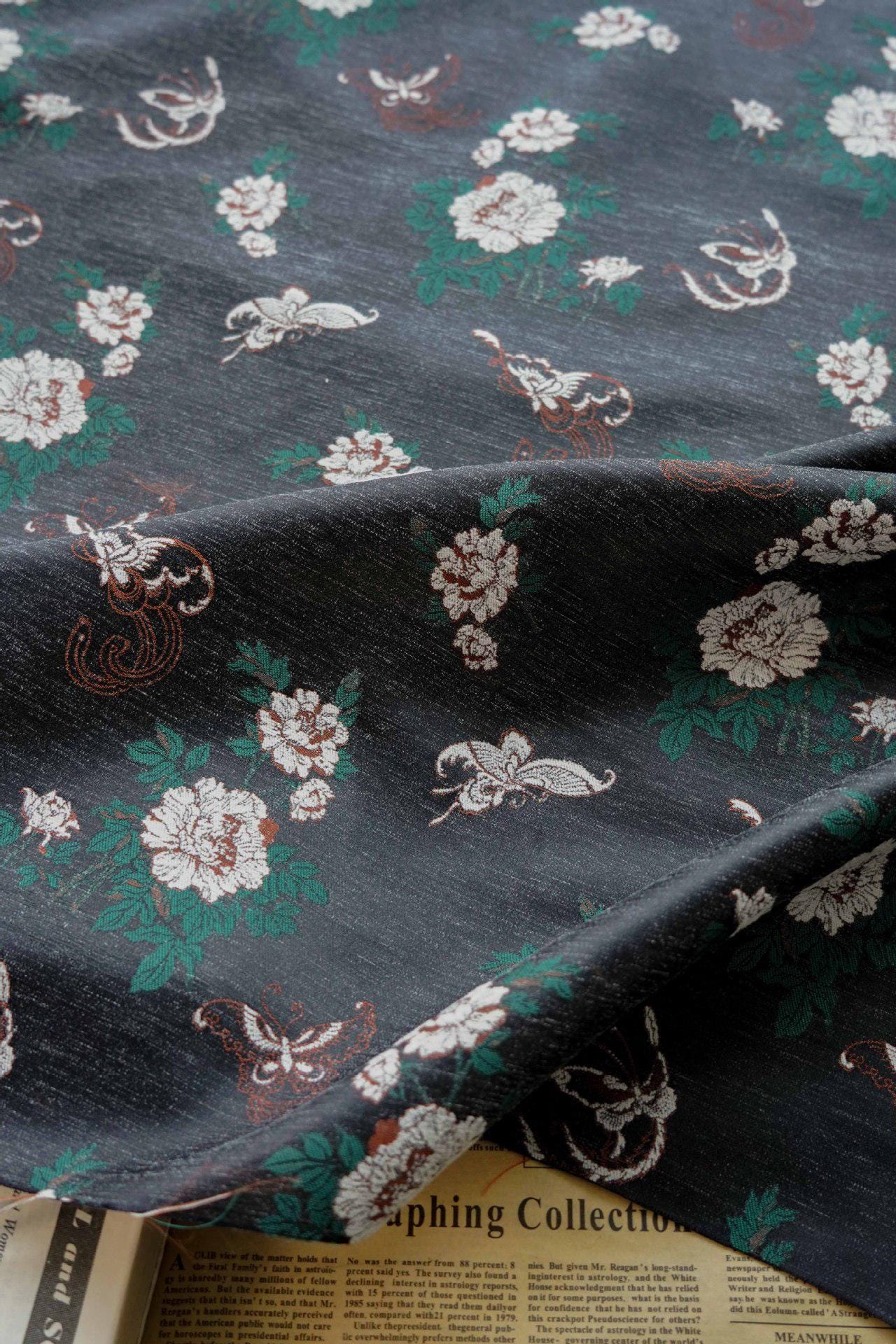 Floral Jacquard Chenille Fabric: 59"W Upholstery Sewing Material