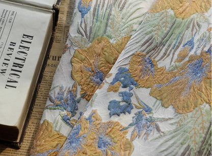 Vintage Rhubarb Jacquard Fabric: 3D Floral Designer Fabric, 60"W