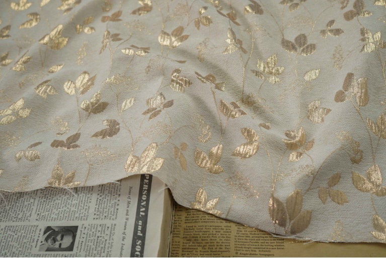 Gold Thread Jacquard Fabric: Floral Tapestry, 55" Wide, By The Meter