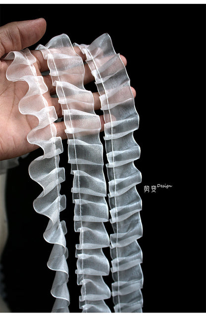 Pleated Tulle Lace Fabric: 1.2" Ruffle Trim, Doll & Wedding Decor