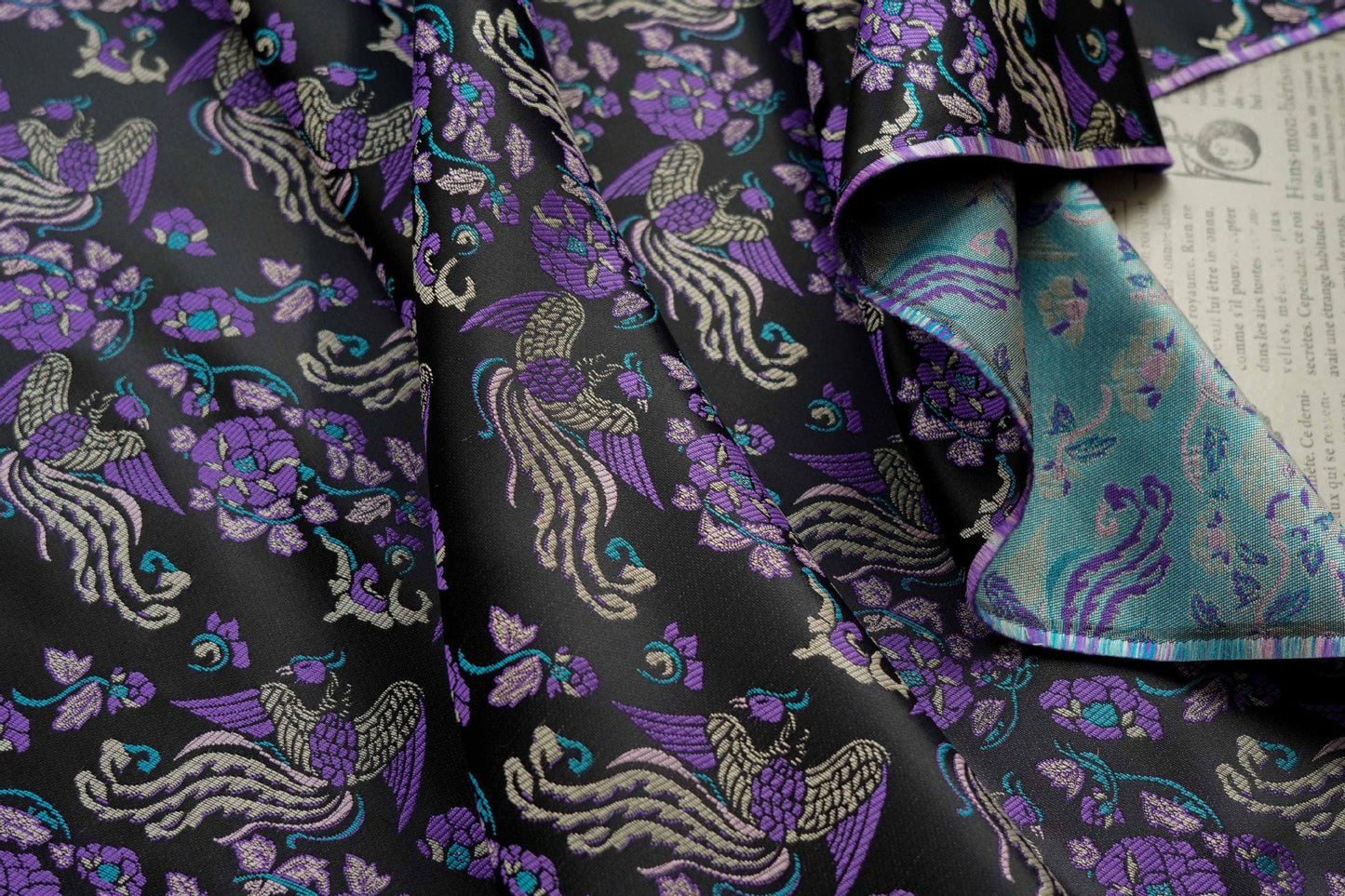 Tissu jacquard pivoine Phoenix Delight : style dynastie Song chinoise, 150 cm de large
