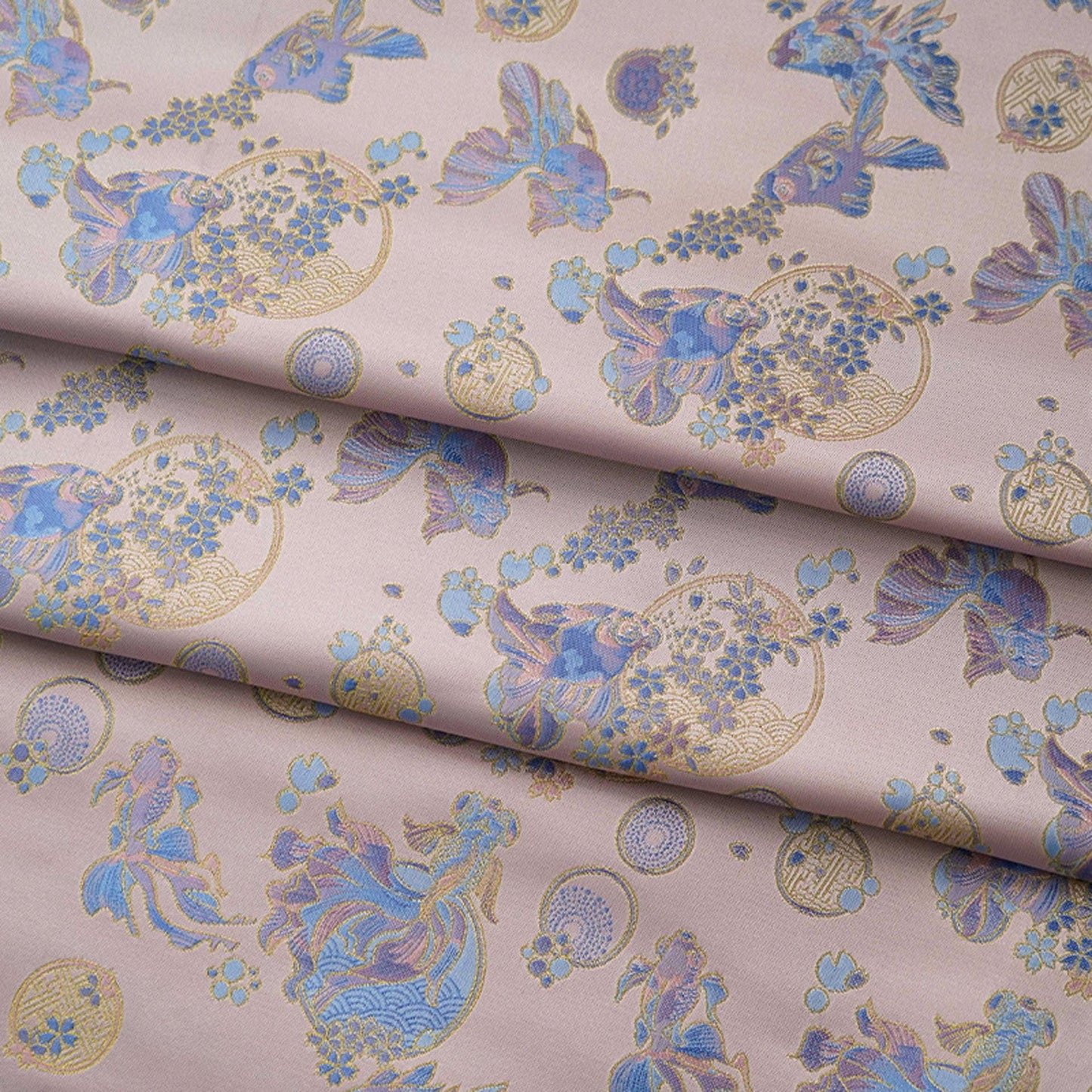 Tissu jacquard brocart à poissons rouges : style rétro, largeur 160 cm (63 po) - Vendu au mètre