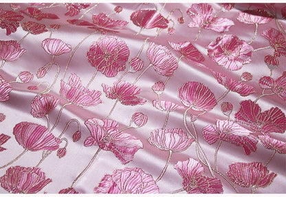 Lotus Jacquard Brocade Fabric: Red Silk Blend, Costume & Decor - 57�ï