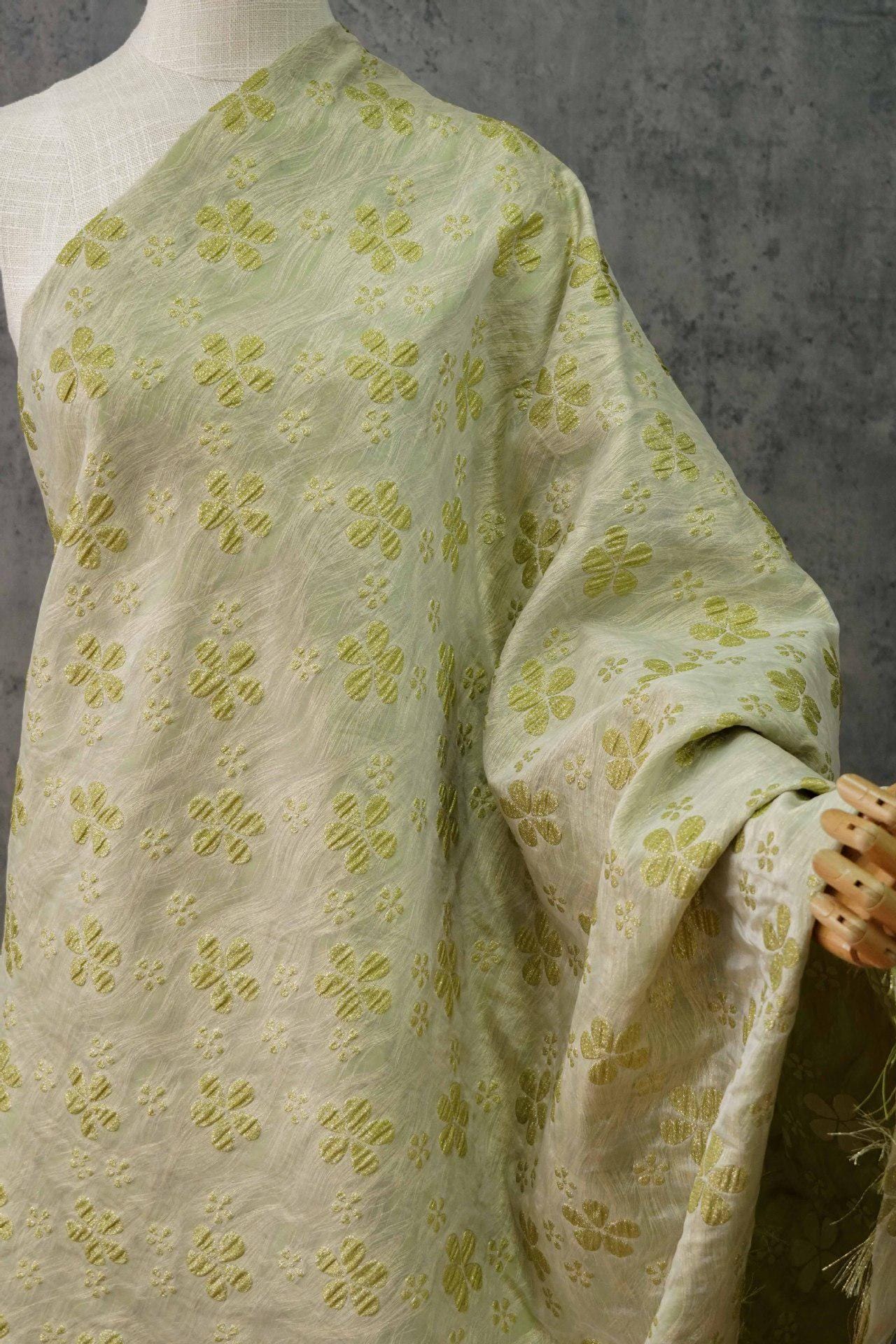 Gilded Flower Jacquard Woven Fabric: Embossed Gold Thread, 56" Wide