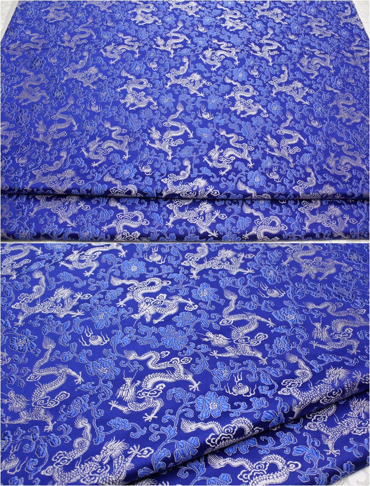 Dragon & Flower Brocade Fabric: Multi-Color Silk Rayon Blend