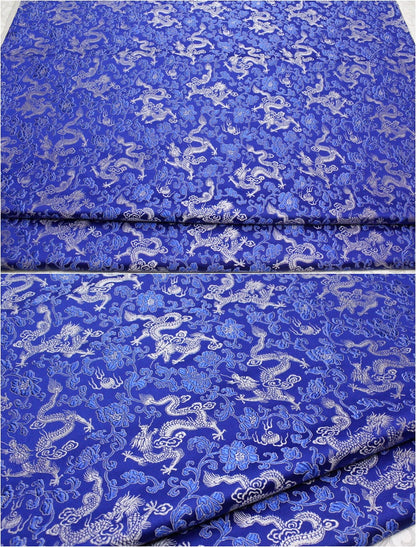 Dragon & Flower Brocade Fabric: Multi-Color Silk Rayon Blend
