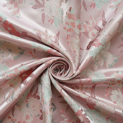 Light Pink Hibiscus Brocade Satin Fabric: 66" Wide Chinese Style