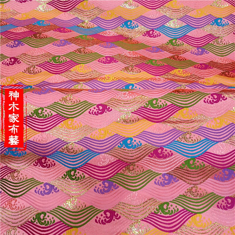 Tissu brocart de soie et rayonne à motif vagues océaniques : 75 cm de large (matériau de couture)