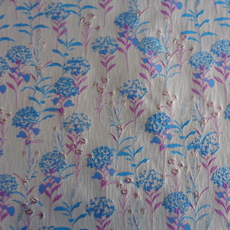 Blue Dandelion Jacquard Fabric: Lurex Woven with Gold, 56" Wide
