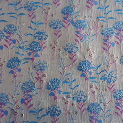 Blue Dandelion Jacquard Fabric: Lurex Woven with Gold, 56" Wide