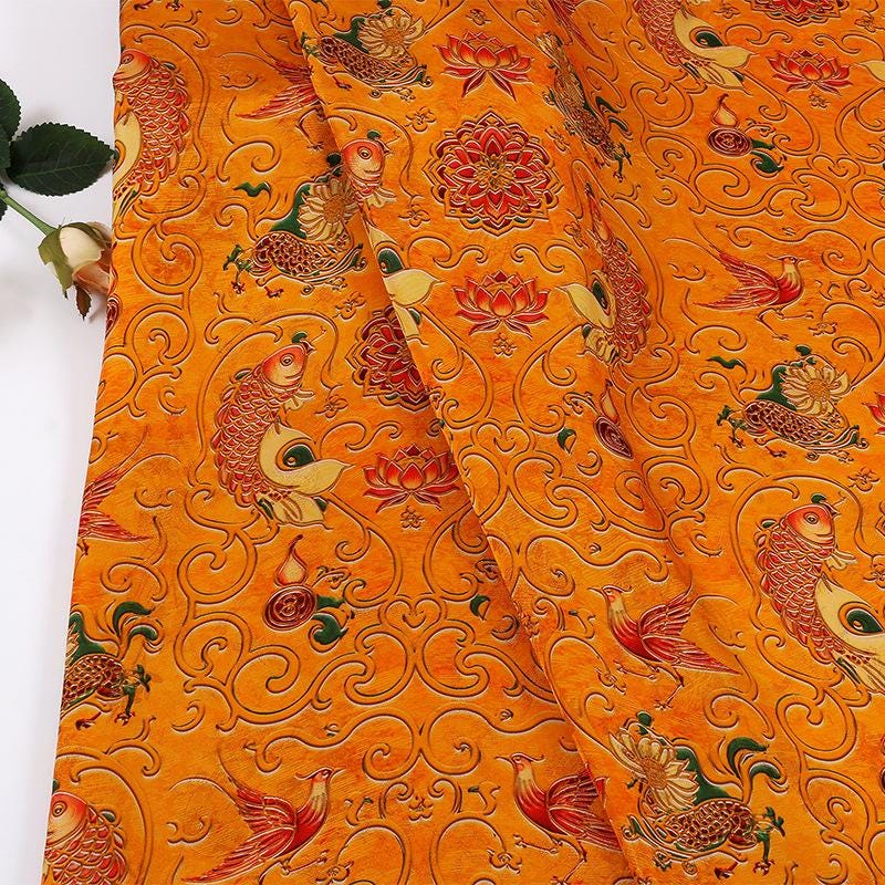 Phoenix and Koi Fabric: Luxury Printed Rayon Tea Silk (59" Wide)