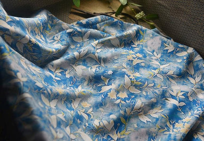 Tissu en coton à motif floral : style peinture à l’encre de Chine, 140 cm de large