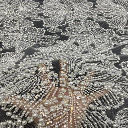 Luxury Pearl Sequin Embroidered Fabric ��� Bridal Wedding Dress, Evening Gown & Couture Fashion Textile, Wedding dress fabr"Wide