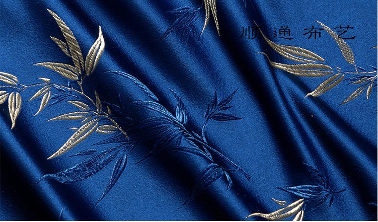 Light Gold Silk Brocade Fabric: Bamboo Leaves & Flowers
