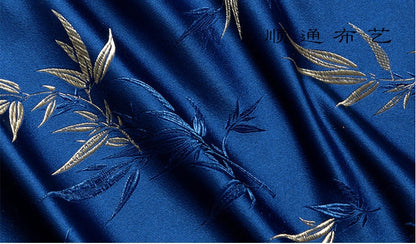 Light Gold Silk Brocade Fabric: Bamboo Leaves & Flowers