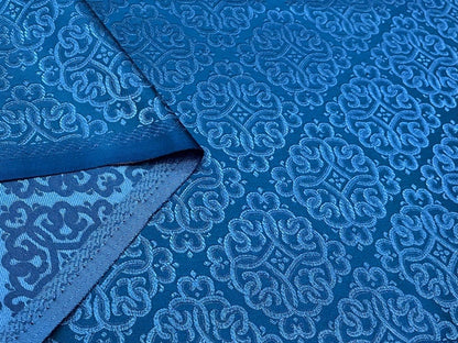 Blue Silk Brocade Fabric: Mongolian Tibetan Style, 29.5"W, Rayon