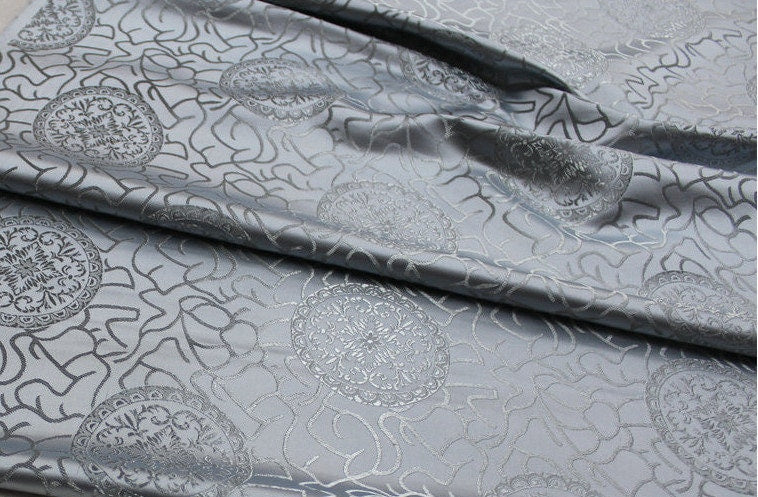 Silver Brocade Fabric: Ancient Pattern Silk Rayon Gown Fabric