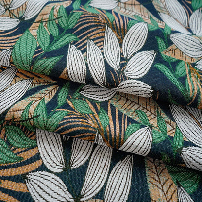 Tissu jacquard floral en polyester : revêtement d’ameublement à motif de feuilles tropicales, 150 cm de large