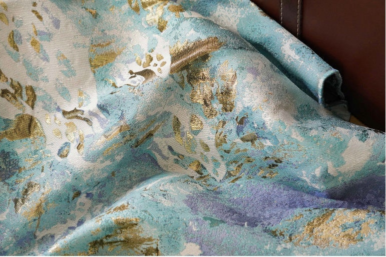 Gold Thread Jacquard Fabric: 3D Oil Painting Texture, 55" Wide