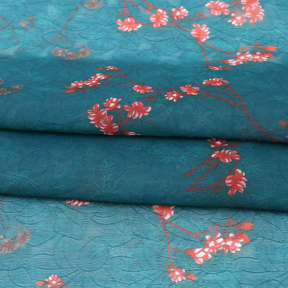 Floral Tencel Ramie Fabric: Teal Painting Pattern, Sewing Material