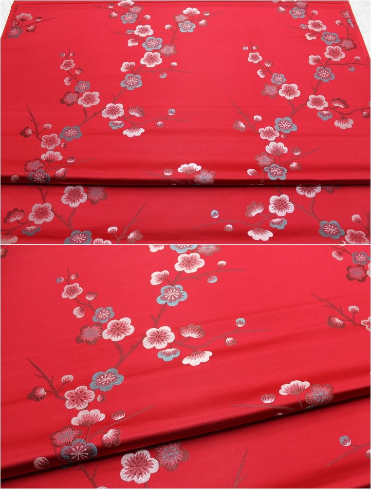Plum Blossom Brocade Fabric: Chinese Jacquard Silk Rayon Blend (29.5" Wide)