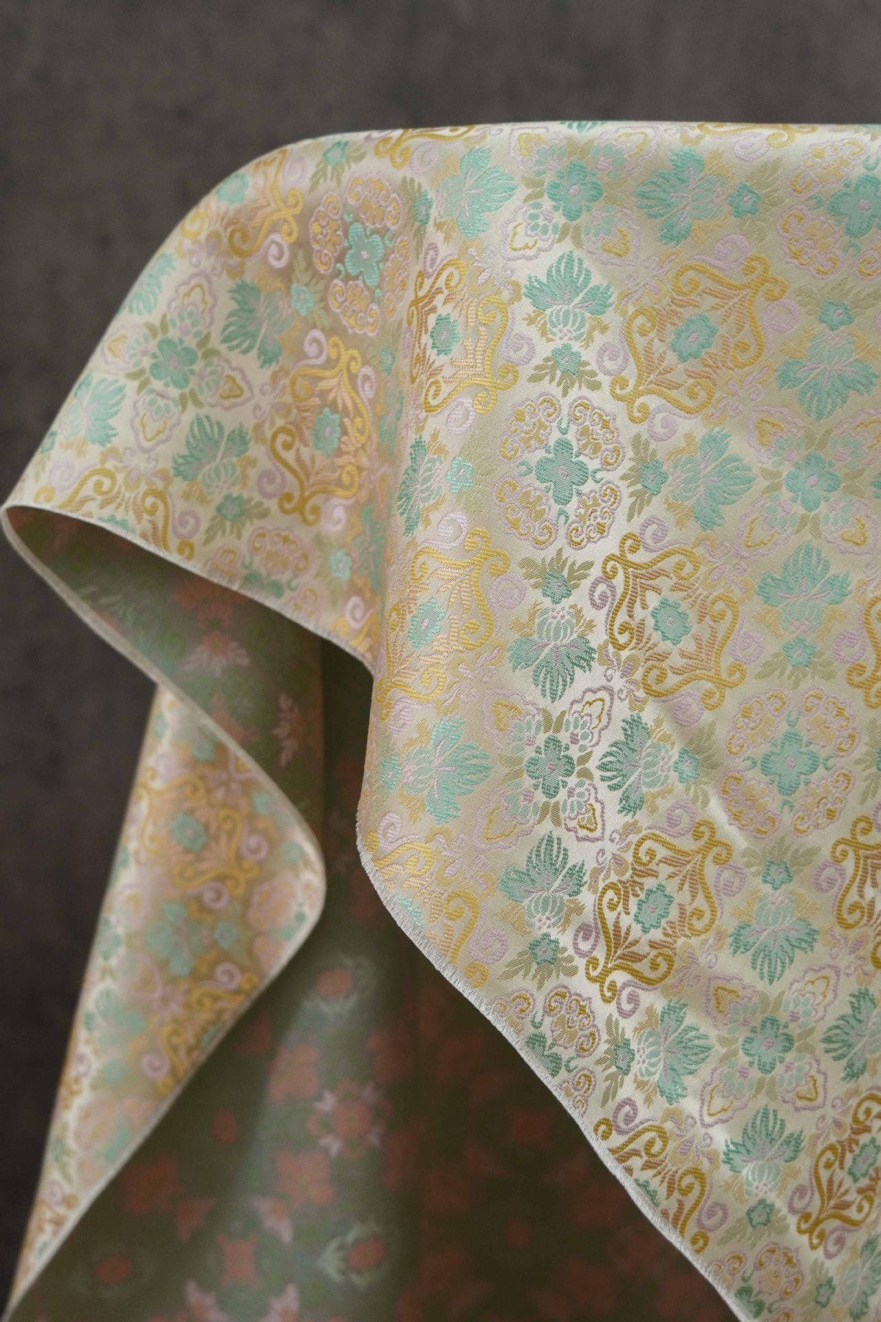 Pomegranate Flower Silk Brocade Fabric: Emperor Tibetan Style, Upholstery & Costume