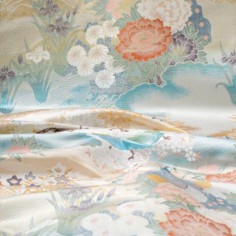 Peacock Nishijin Weave Fabric: Japanese Kimono Upholstery, 59"W