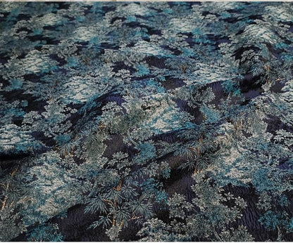 Ice Blue Jacquard Fabric With Gold Thread | Textured Embossed Material, 64" Wide