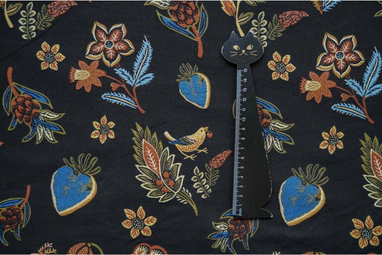 Black Animal Jacquard Fabric: Floral Upholstery, Costume, Decor - 59"W