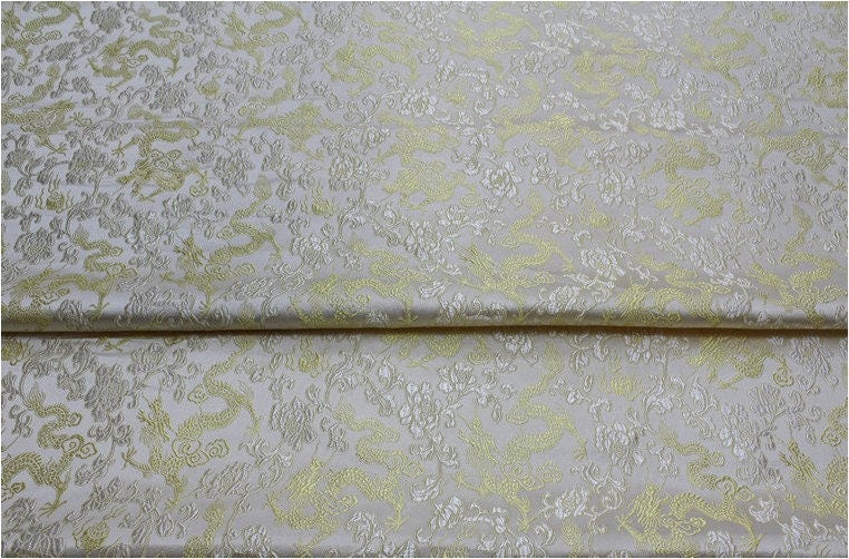 Dragon & Flower Brocade Fabric: Multi-Color Rayon, 59" Wide