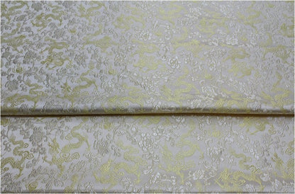 Dragon & Flower Brocade Fabric: Multi-Color Rayon, 59" Wide