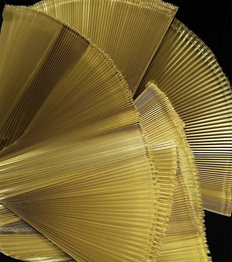 Metallic Gold Pleated Fabric: 62" Wide Stiff Polyester