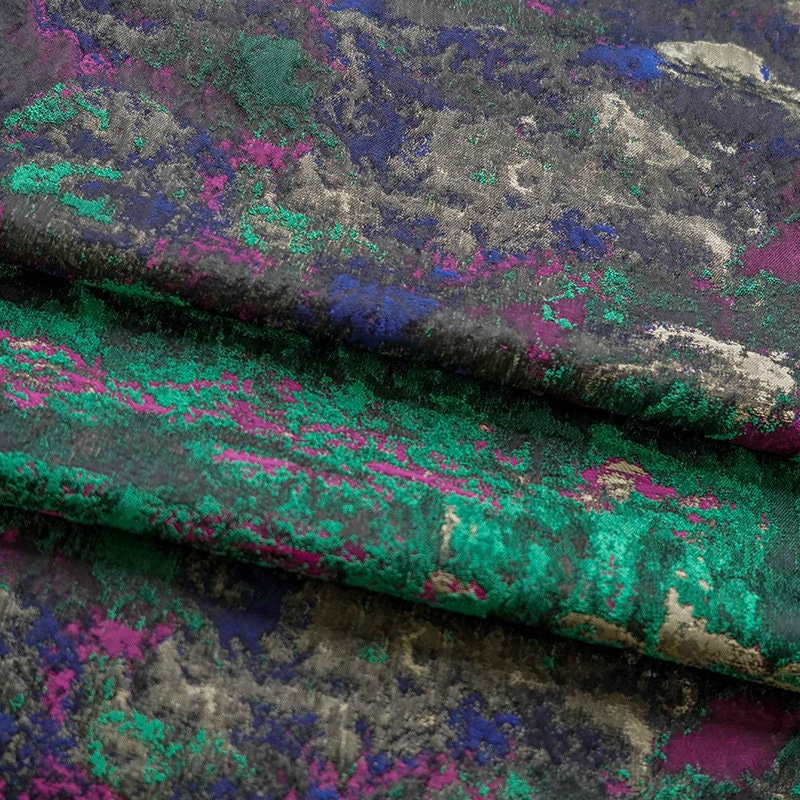 Embossed Jacquard Fabric: Retro Dark Green Bronzing Metallic Designer Fabric