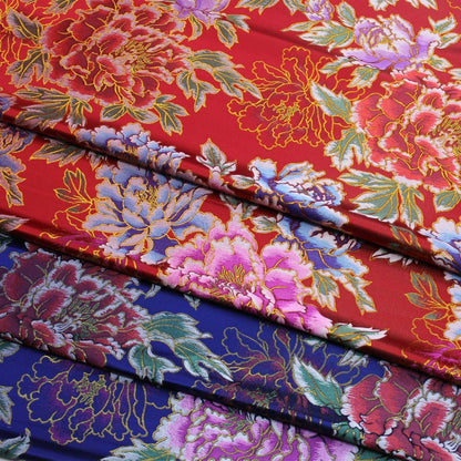 Peony Flower Silk Brocade Fabric: Chinese Wedding Fabric (By 1 Meter)