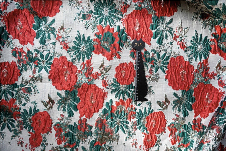 Dahlia Jacquard Fabric: 3D Oil Painting Texture, Gold Thread (56" W By 1 Meter)