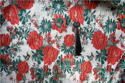 Dahlia Jacquard Fabric: 3D Oil Painting Texture, Gold Thread (56" W By 1 Meter)