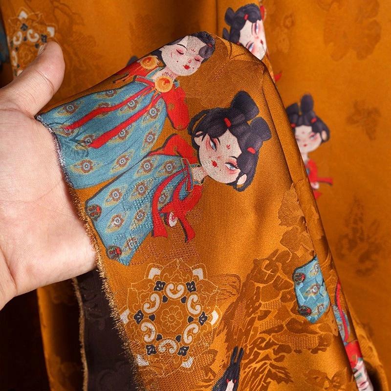 Ancient Painting Rayon Fabric: 55" Wide, Costume, Upholstery, Scarf