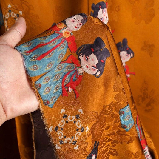 Ancient Painting Rayon Fabric: 55" Wide, Costume, Upholstery, Scarf
