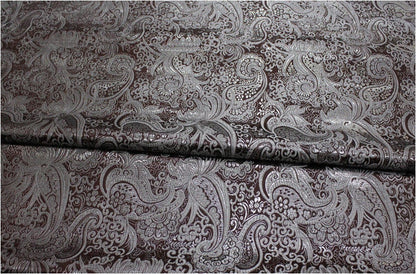 Tissu brocart argenté à motifs floraux : largeur 75 cm, matière couture rigide