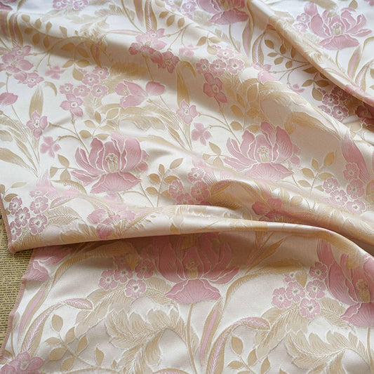 Lotus Brocade Satin Fabric: 60" Wide Chinese Style Sewing Material