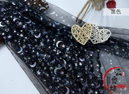Symphony Foil Star and Moon Mesh Fabric, Wedding Costume, Cosplay (59" Wide)